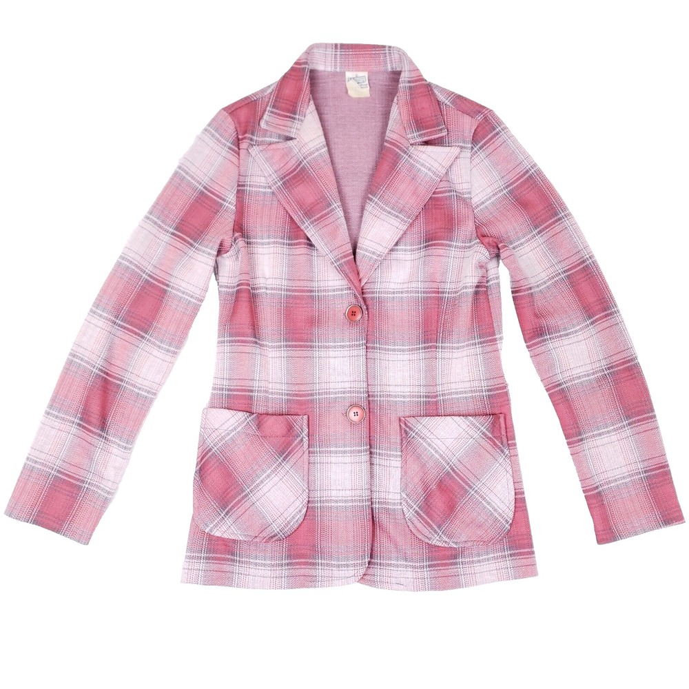 Vintage 1970s‎ Kmart Pink Plaid Blazer Jacket Womens 9/10 Preppy Academia Retro